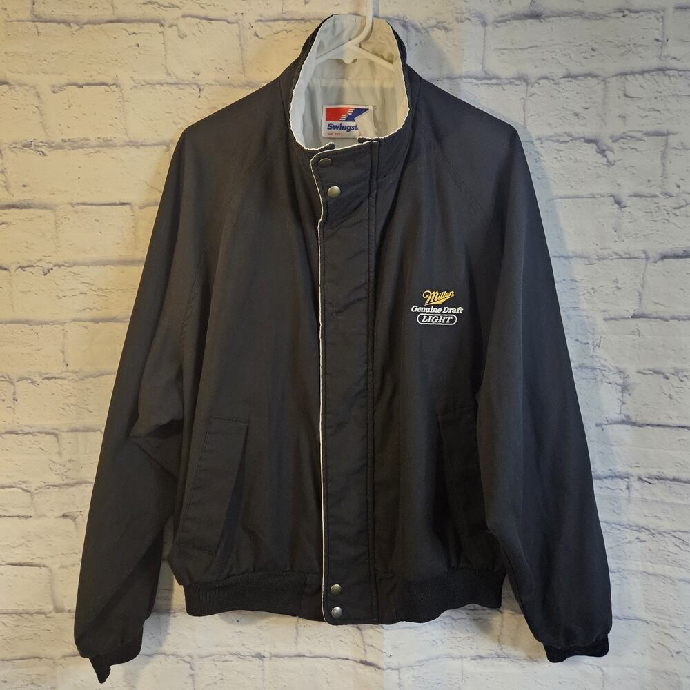 Vintage 80's Swingster Miller Genuine Draft Light Snap Jacket Black Sz XL